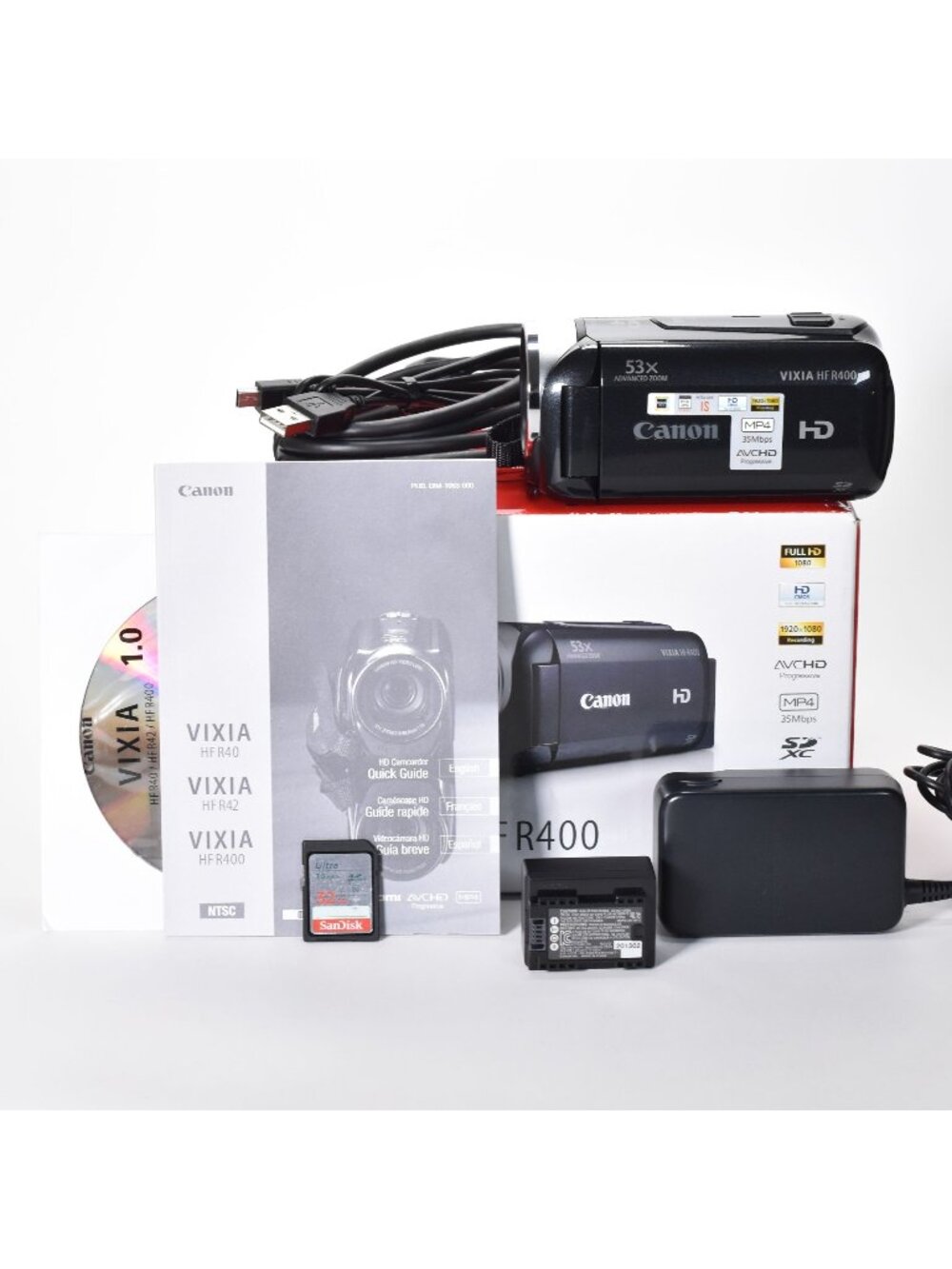 Canon HF R400 HD FLASH CAMCORDER 53x Advanced Zoom HD Video 32GB SD Card MINT